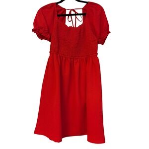 Altard State Red Smocked Puff Sleeve Mini Dress ND30058 Womens Medium